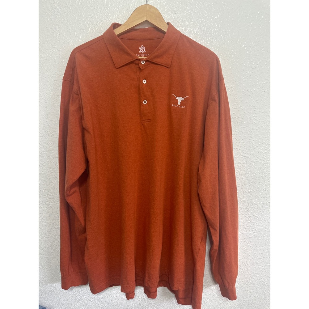 Turtleson Sunday Polo Mens XXL Burnt Orange Long Sleeve Longhorn Golf Club Cotto - Picture 2 of 10